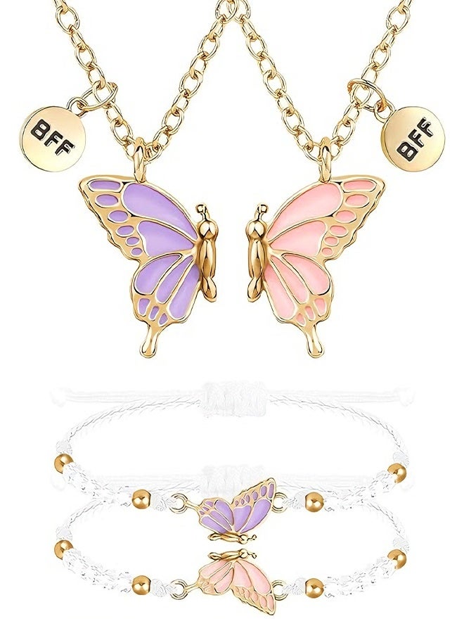 BFF Necklace and Bracelets for 2 Butterfly Friendship Necklace Bracelet Best Friend Necklace Matching Necklace Bracelets Gifts for Birthdays & Special Occasions - Image 1